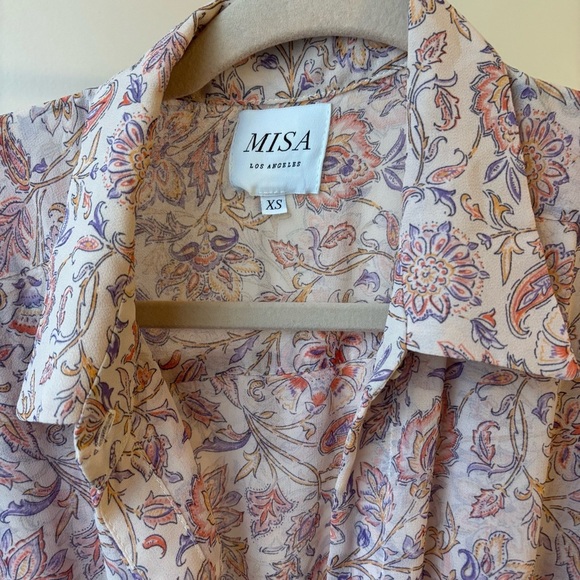 MISA Los Angeles Blush Pink Floral Maxi Dress XS Tiered Puff Sleeve Boho Prairie - Picture 4 of 7